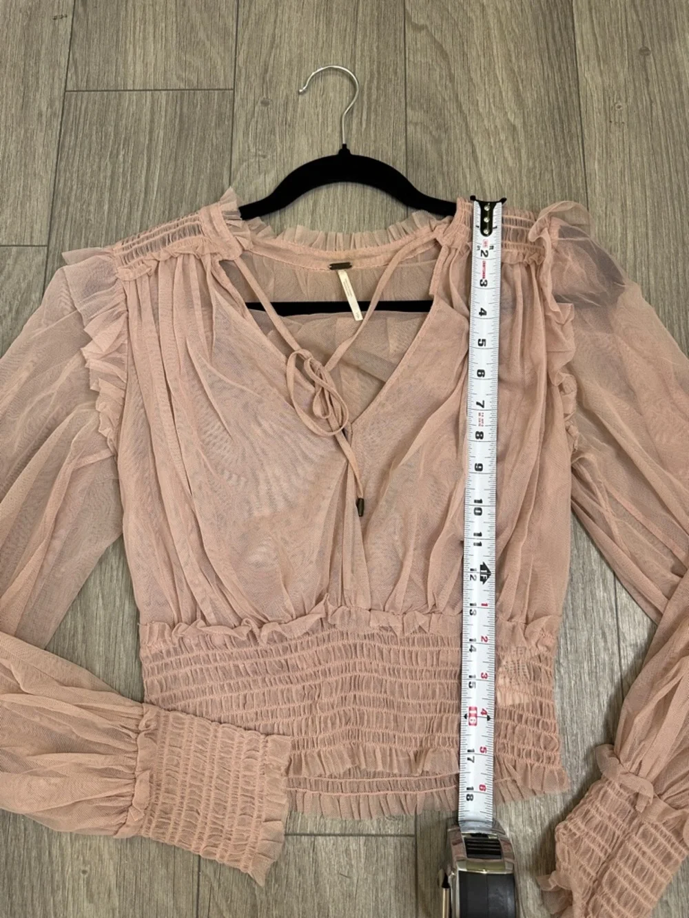Free People Twyla Sheer Blouse Dusty Rose Pink Tie Front Ruffle Top Size S